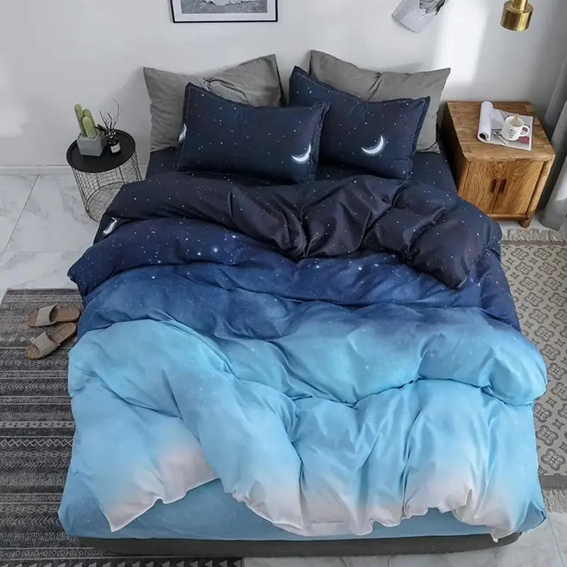 Moon & Star Print Duvet Cover Set, Including 1 Count Duvet Cover & 2 Counts Pillowcase Without Filler For Bedroom