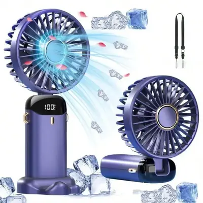 Portable Handheld Fan, Usb Rechargeable Rotating Fan Mini Fan with Digital Display, 5 Speeds Adjustable Mini Fan for Outdoor ...