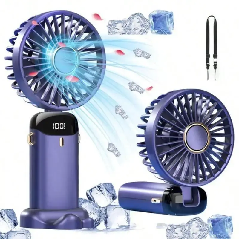 Portable Handheld Fan, Usb Rechargeable Rotating Fan Mini Fan with Digital Display, 5 Speeds Adjustable Mini Fan for Outdoor ...