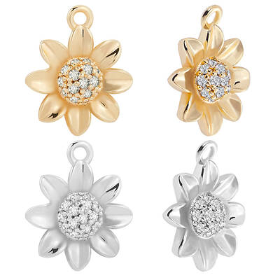 8Pcs 2 Colors Brass Micro Pave Clear Cubic Zirconia Charms