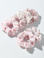 6pcs Ditsy Floral Pattern Polyester Hair Tie, Frill Design High Stretch Scrunchie, Ponytail Holder, Daily Casual Versatile Ha...