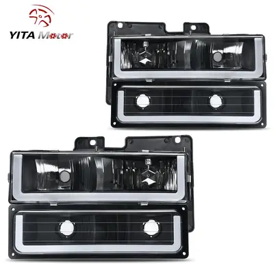 YITAMOTOR® LED DRL Headlights Assembly Compatible with 1990-1999 Chevy C/K C10 Suburban Tahoe GMC Yukon Headlight Headlamp R...