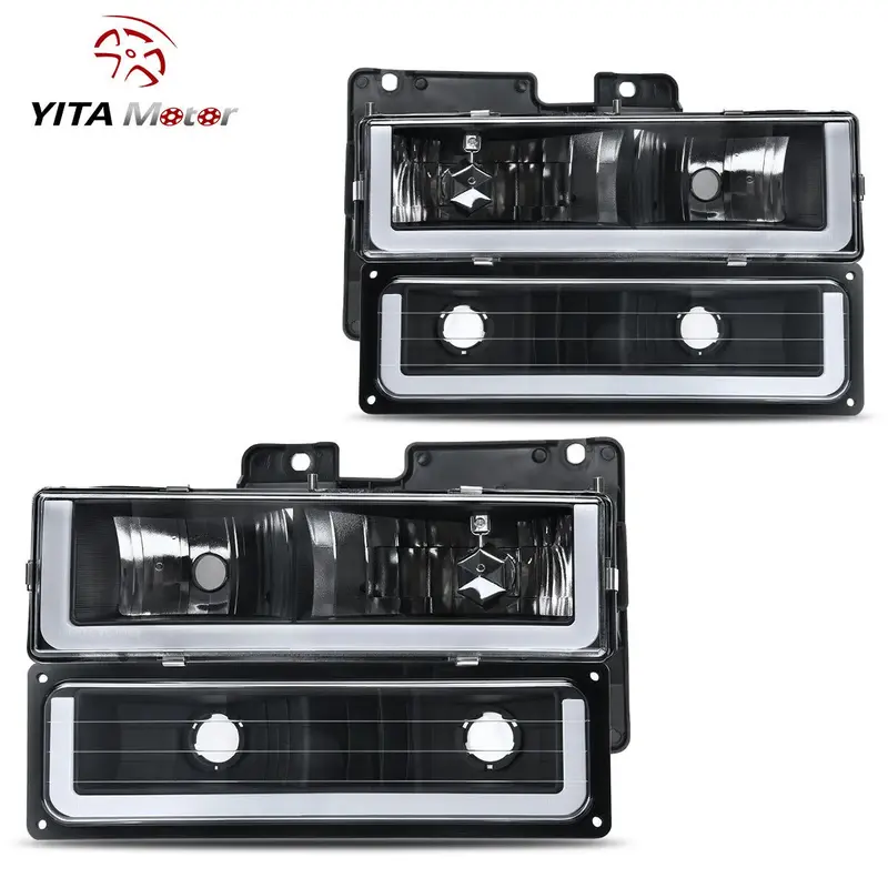 YITAMOTOR® LED DRL Headlights Assembly Compatible with 1990-1999 Chevy C/K C10 Suburban Tahoe GMC Yukon Headlight Headlamp R...