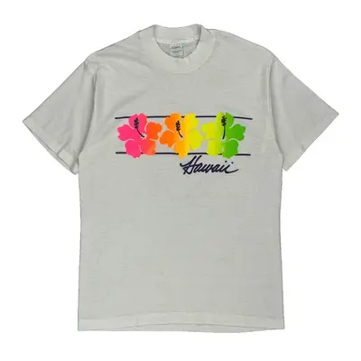Single Stitch Made In Usa Hawaii Design Graphic T-Shirt - Large White Cotton Blend