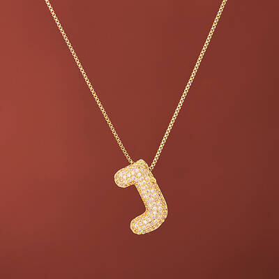 Brass Micro Pave Clear Cubic Zirconia Initial Pendant Necklaces for Women