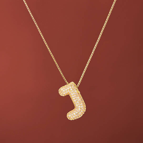 Brass Micro Pave Clear Cubic Zirconia Initial Pendant Necklaces for Women