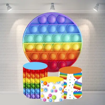 Aperturee Pop It Theme Circle Happy Birthday Backdrop For Party | Custom Round Backdrop | Round Backdrop Cover Diy | Circular...