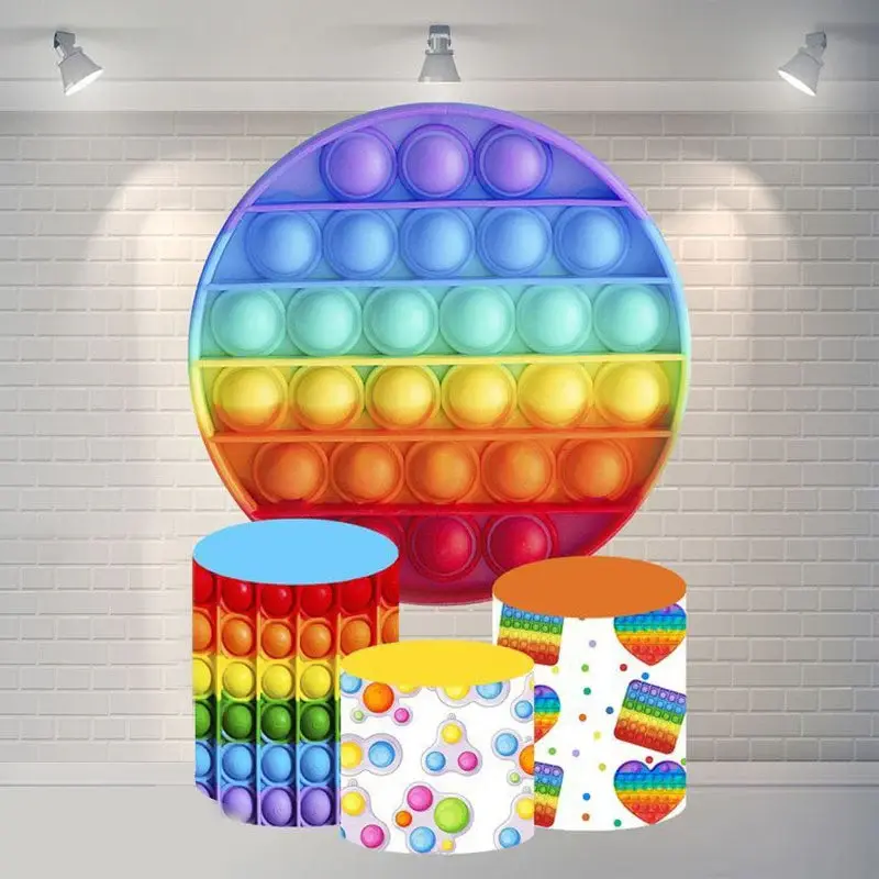Aperturee Pop It Theme Circle Happy Birthday Backdrop For Party | Custom Round Backdrop | Round Backdrop Cover Diy | Circular...
