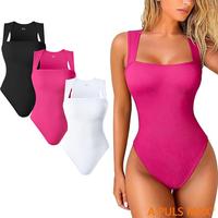 Women's 3 Piece Ribbed Bodysuits - Sexy Square Neck Sleeveless Tank Top Womenswear Fit Chic