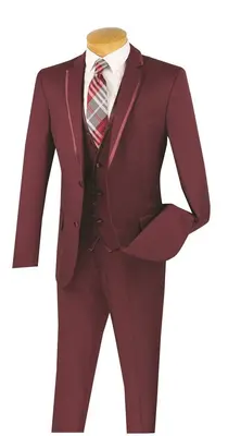 Vinci Men's Wool Feel Slim Fit 3 Piece Suit with Lapel Accent
