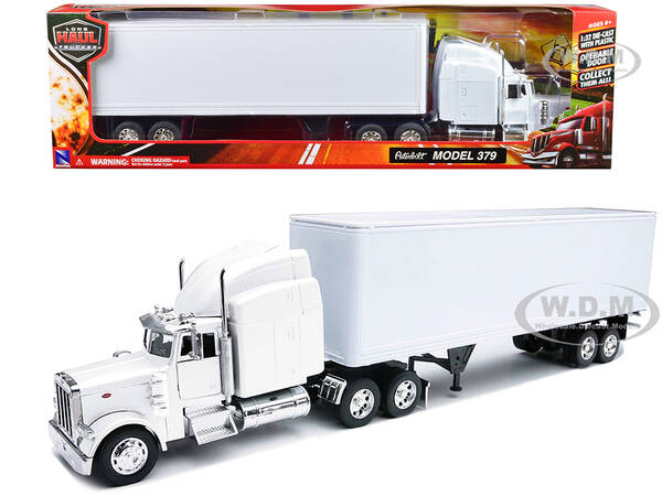 Peterbilt 379 Truck with Dry Goods Trailer White Long Haul Trucker Series 1/32 Diecast Model by New Ray