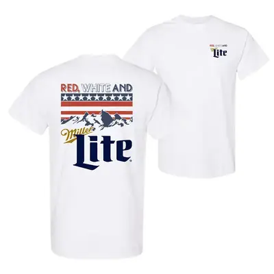 Red White And Miller Lite T-shirt, 4th Of July Shirt, America Shirt, Colorfull, For Him, For Her, Casual Crew Neck, Graphic T...