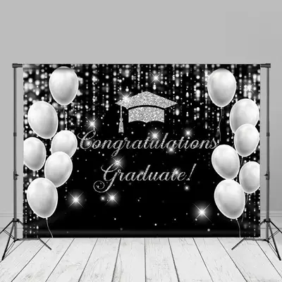 Silver Glitter Balloon Black Grad Backdrop For Photo - Aperturee