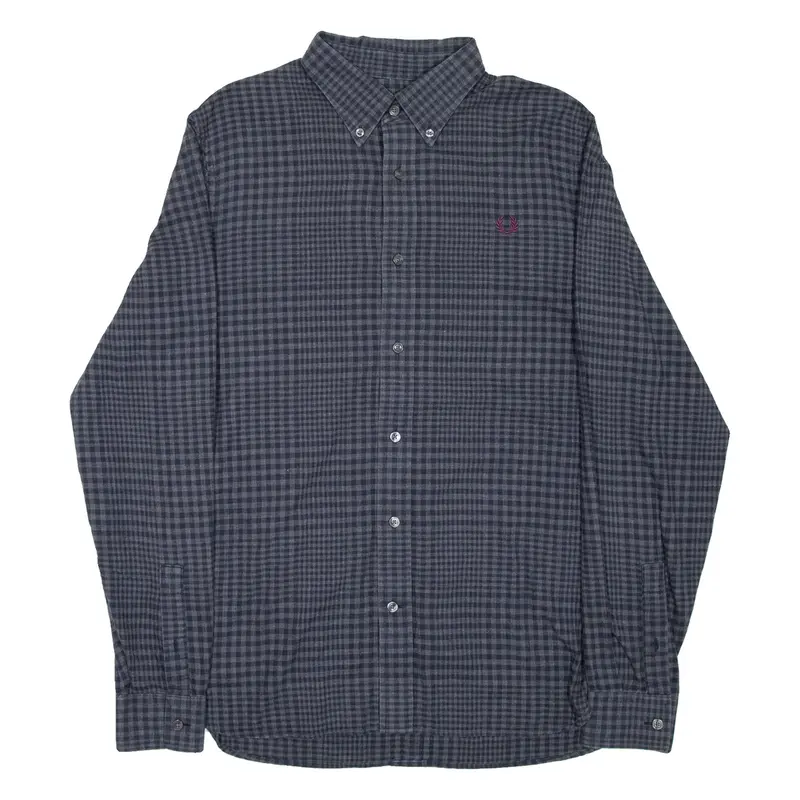 FRED PERRY Mens Shirt Blue Check Long Sleeve M