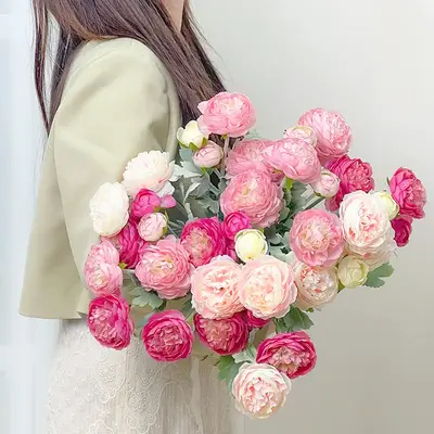 molilito Real-Touch Peony Bouquet — 20 Stems (≈60 Heads), 50 cm, Bendable Stems for Wedding & Home Décor (Vase Not Inclu...