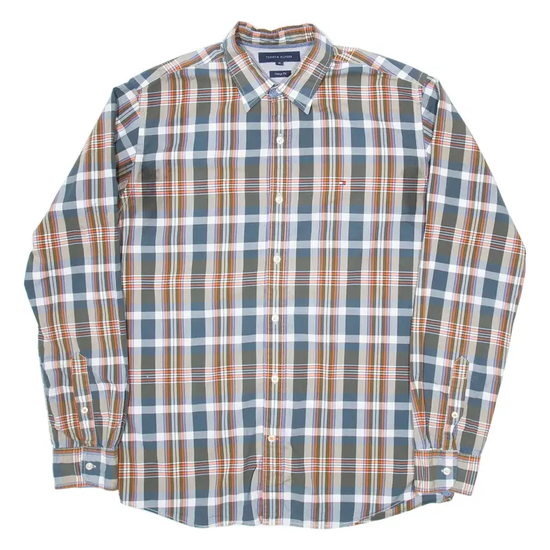 TOMMY HILFIGER Mens Shirt Blue Check Long Sleeve M