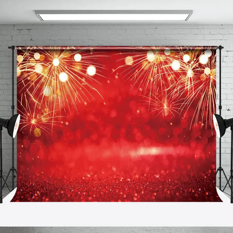 Aperturee Dazzling Gold Red Bokeh New Year Backdrop For Party - Aperturee