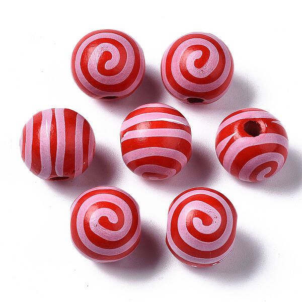 Painted Natural Wood European Beads