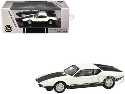 1972 De Tomaso Pantera White and Black 1/64 Diecast Model Car by Paragon Models