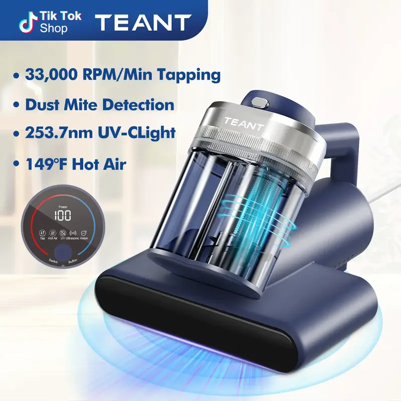 Teant Bed Vacuum Cleaner for Dust Mites Removal,Mattress Vacuum with LED Display & Aroma Tablet & UV-C Light & 149℉ Hot Air...