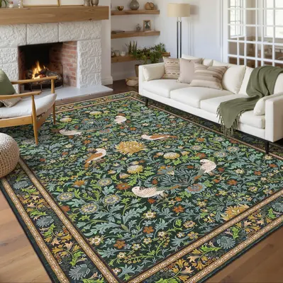 Garvee Washable Rug 9x12 Area Rug Floral Non Slip Soft Low Pile Stain Resistant Green for Bedroom Living Room Dining Nursery ...