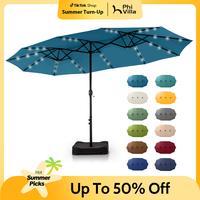 [15ft with base] PHI VILLA Patio Umbrella Double-Sided Outdoor Market Extra Large Umbrella with Crank, Umbrella Base Included...