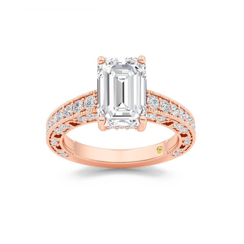 Myrra Vintage Inspired Pavé Set Emerald Cut Lab Grown Diamond Engagement Ring | 18K Rose Gold 3 3/8 CT. TW.