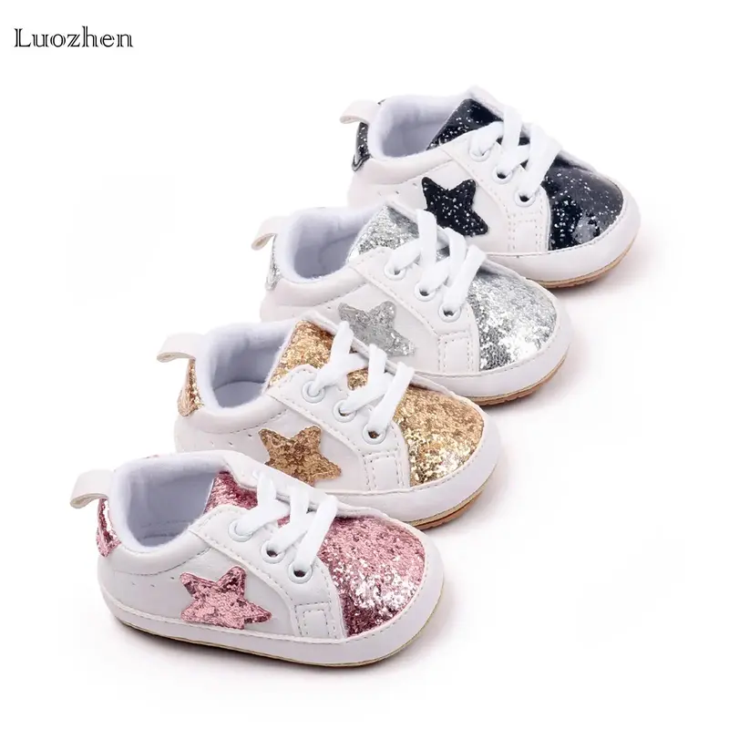 Infant and baby sweet and cute sports shoes contrast color sequin shoes soft bottom non-slip infant and toddler toddler shoes