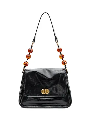 Smting Leather Pearl Chain Ava Flap Bag