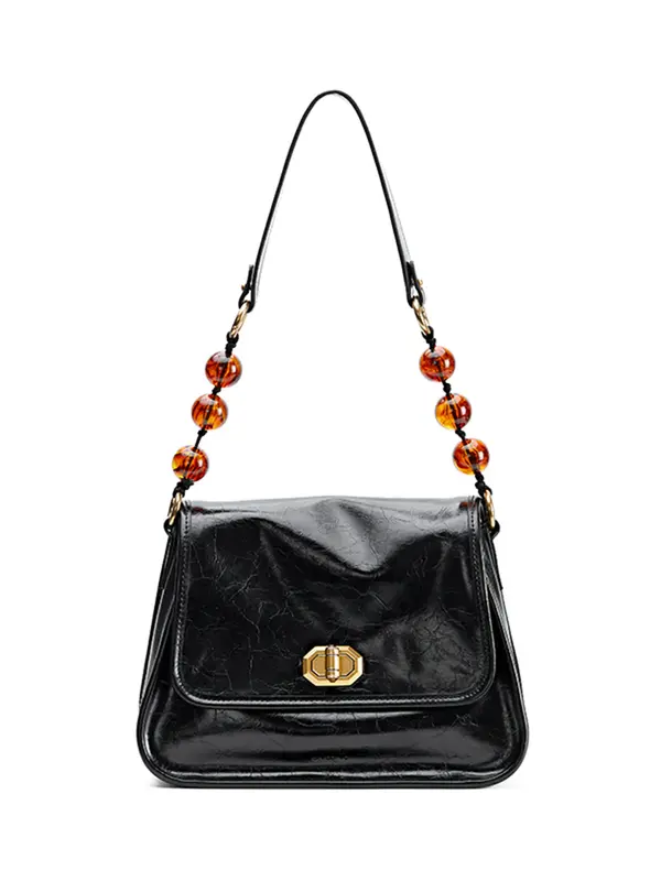 Smting Leather Pearl Chain Ava Flap Bag