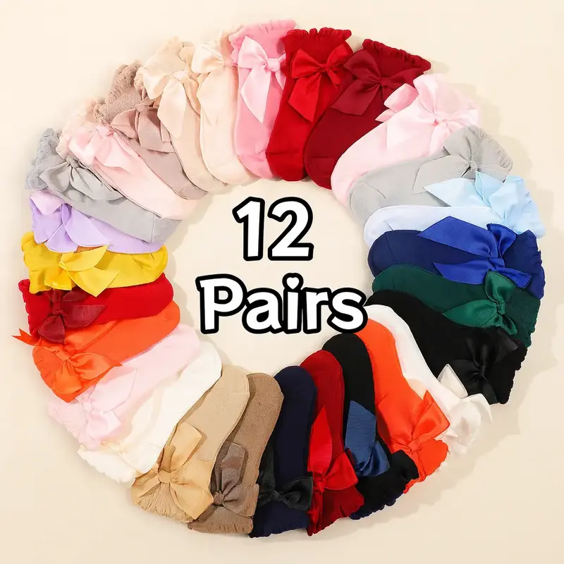 12 Pairs Non-Slip Bowknot Baby Socks – Soft & Breathable, All-Season Mid-Calf Essentials for Boys & Girls, Perfect for Gift...