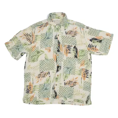 BOCA CLASSICS Mens Hawaiian Shirt Green Silk Floral L