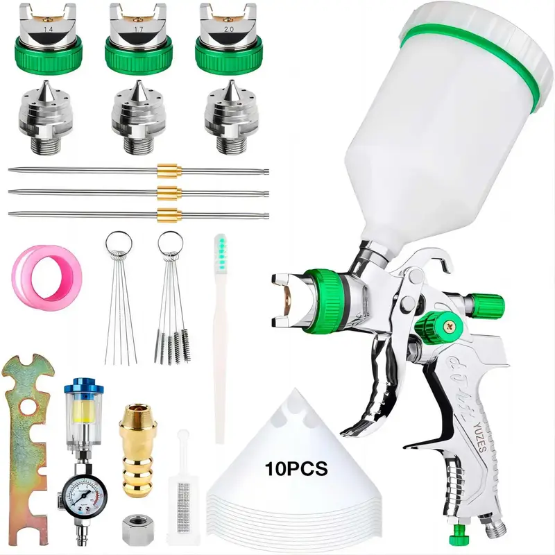Professional HVLP Spray Gun Kit With 1.4/1.7/2.0MM Nozzle High Flow Fine Spray Gravity Spray Gun For DIY Spray Painting Of Ca...