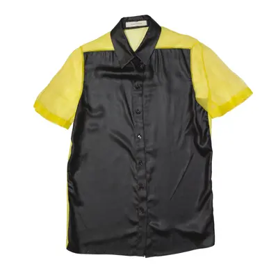 CEDRIC CHARLIER Silk Mesh Back Plain Shirt Yellow 90s Short Sleeve Womens UK 8