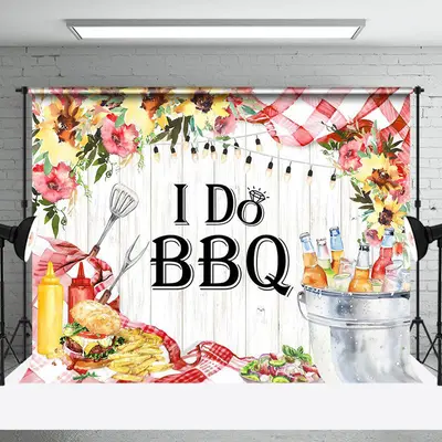 Floral Picnic Wooden I Do Bbq Wedding Party Backdrop - Aperturee