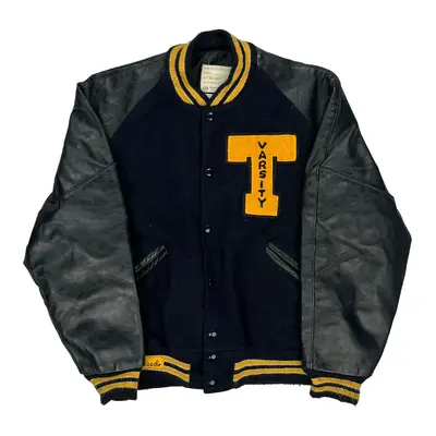 Made In Usa Delong College Varsity Jacket - XL Black Wool Blend
