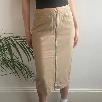 Diana Gallesi Midi Skirt - 27W UK 8 Beige Cotton Blend