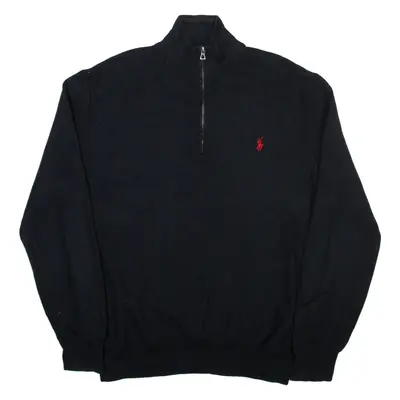 POLO RALPH LAUREN Pima Cotton Mens Jumper Black 1/4 Zip Tight Knit XL
