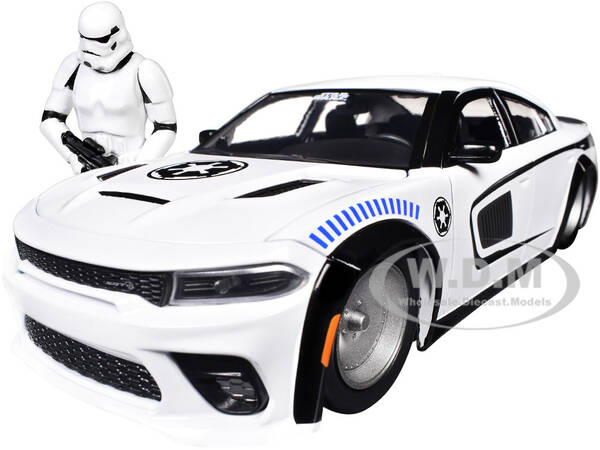 2021 Dodge Charger SRT Hellcat White with Graphics and Stormtrooper Figure Star Wars Franchise Hollywood Rides Series 1/2...