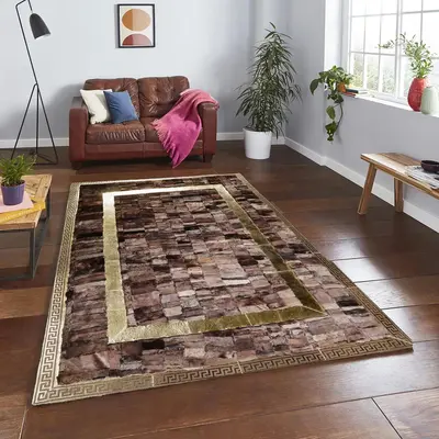 Shiny Brown Tuscan Rug with Gold Frame