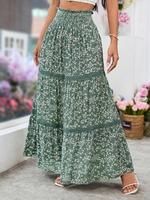 Women's Ditsy Floral Print Frill Trim Skirt, Bohemian Fashion Long Skirt for Daily Holiday Vacation Wear, Ladies Bottoms for ...