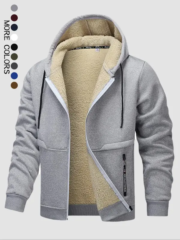 Men's Thermal Lined Zip Up Hooded Jacket, Regular Fit Casual Long Sleeve Drawstring Pocket Zipper Outerwear for Fall & Winter...
