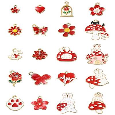 20Pcs 20 Styles Alloy Enamel Pendants