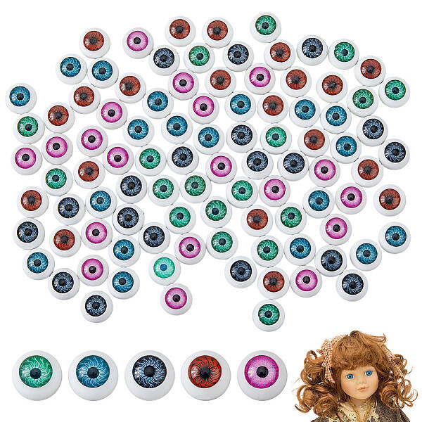 DICOSMETIC 100Pcs 5 Colors Half Round Eyes Plastic Doll Making Eyes Hollow Back Acrylic Craft Eyes for DIY Doll Making Repair