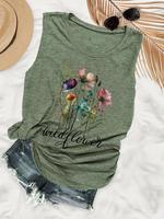 Women's Floral & Letter Print Round Neck Tank Top, Trendy Casual Sleeveless Top for Daily Wear, Ladies Clothes for All Season...