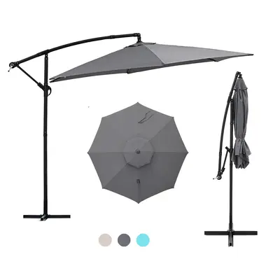 GDY 9.5ft Offset Cantilever Patio Parasol Hanging Patio Outdoor Umbrella-With Sandbag Base, Adjustable For Commercial & Resid...