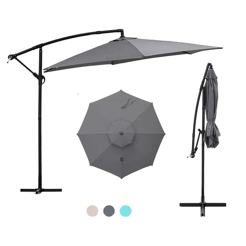 GDY 9.5ft Offset Cantilever Patio Parasol Hanging Patio Outdoor Umbrella-With Sandbag Base, Adjustable For Commercial & Resid...