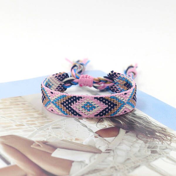 Polyester Braided Rhombus Pattern Cord Bracelet