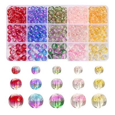 565Pcs 15 Style Transparent Spray Painted Glass Beads Strands