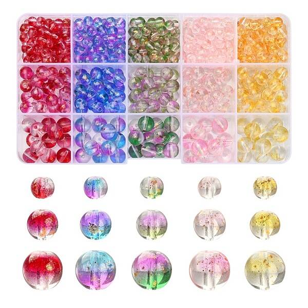 565Pcs 15 Style Transparent Spray Painted Glass Beads Strands